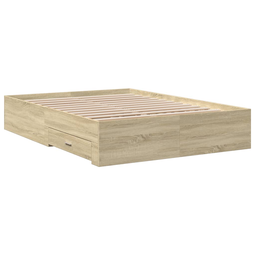 vidaXL Cama con cajones madera ingeniería roble Sonoma 140x190 cm