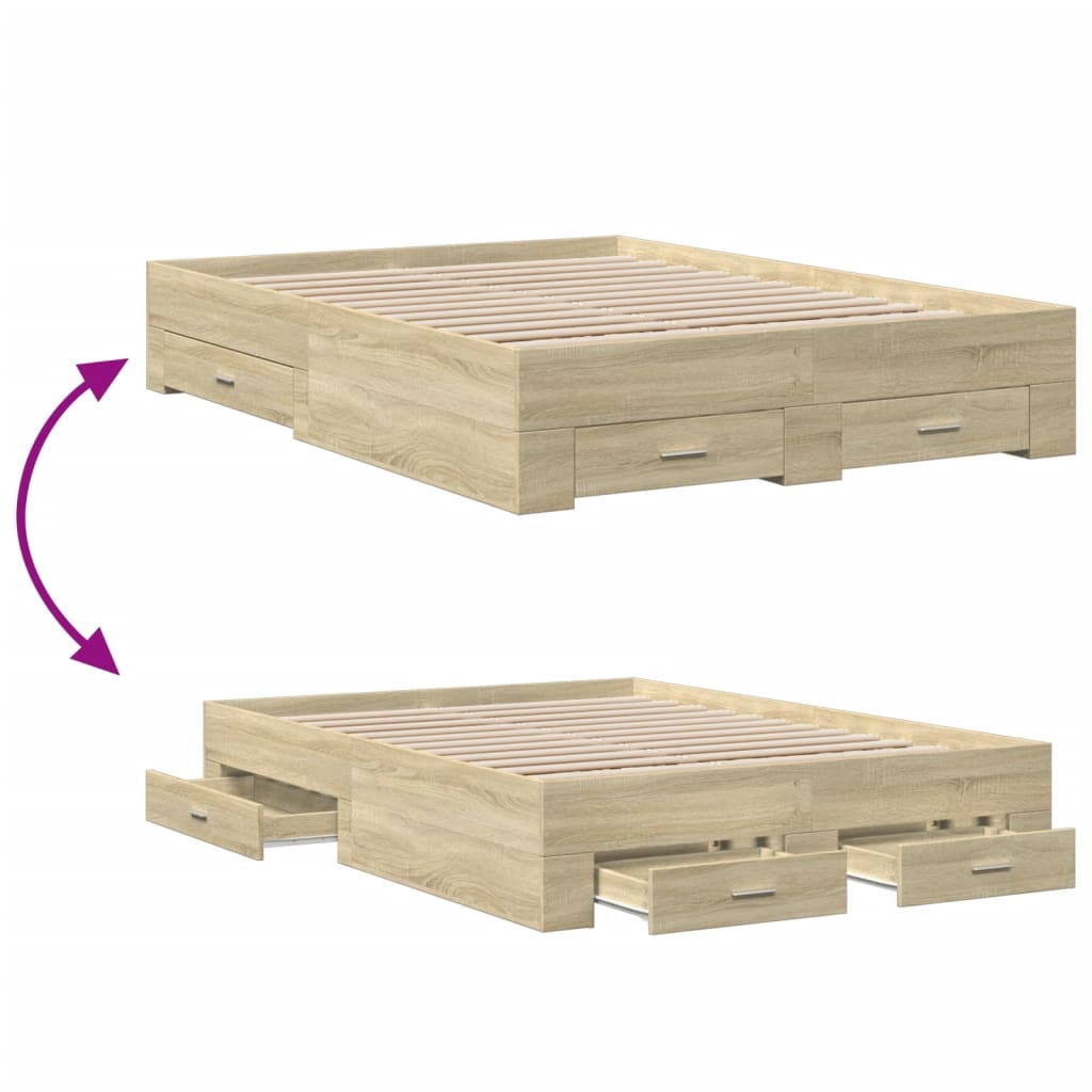 vidaXL Cama con cajones madera ingeniería roble Sonoma 140x190 cm