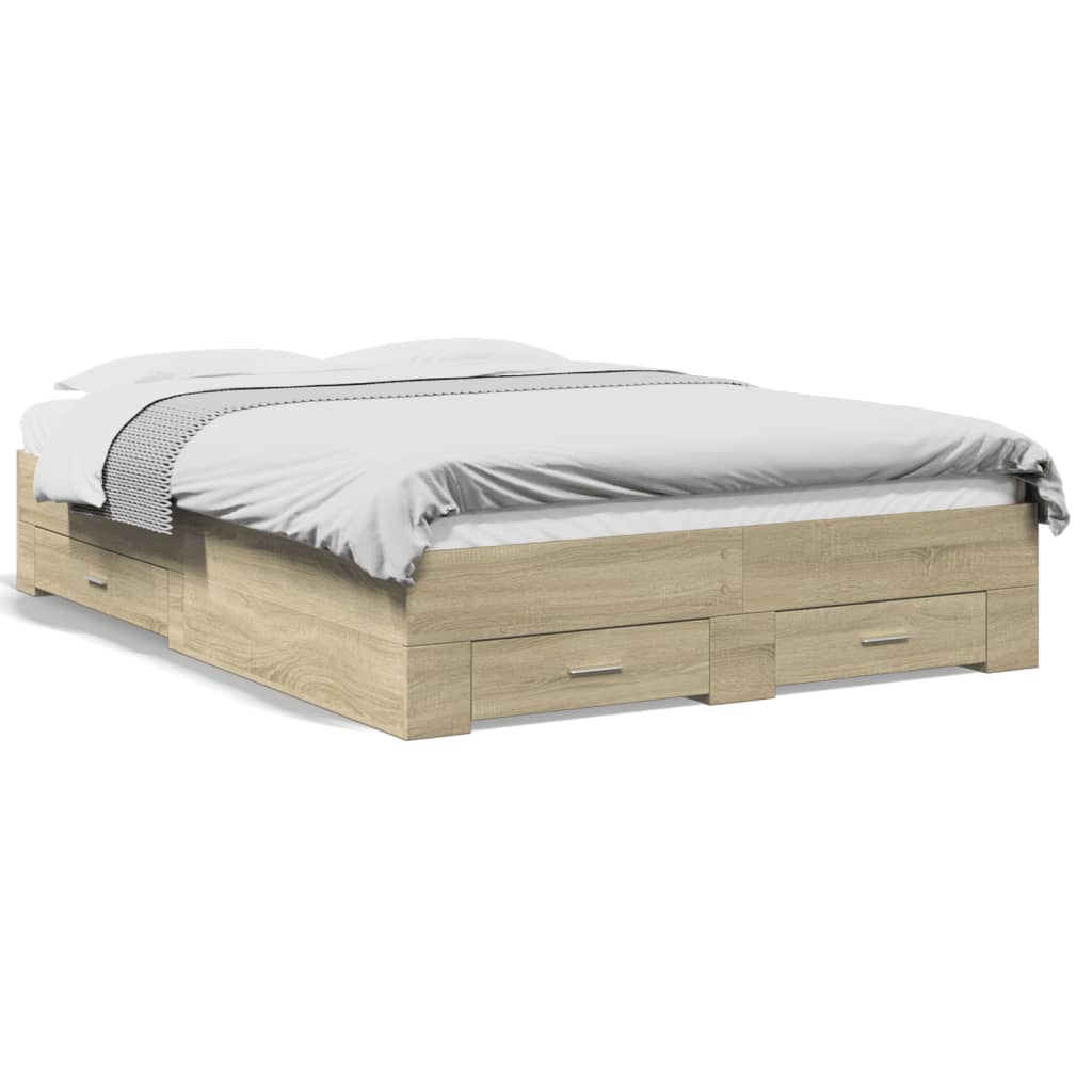 vidaXL Cama con cajones madera ingeniería roble Sonoma 140x190 cm