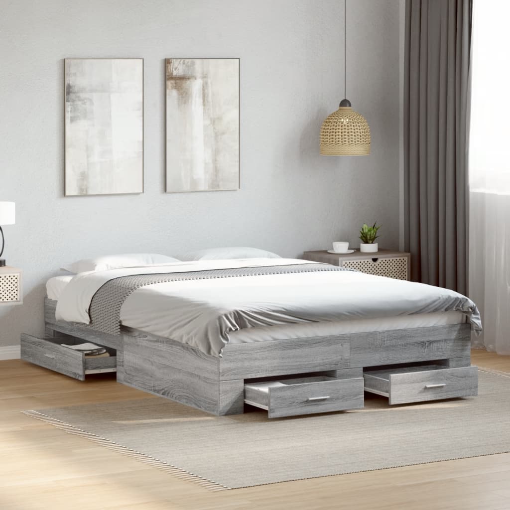 vidaXL Cama con cajones madera de ingeniería gris Sonoma 135x190 cm