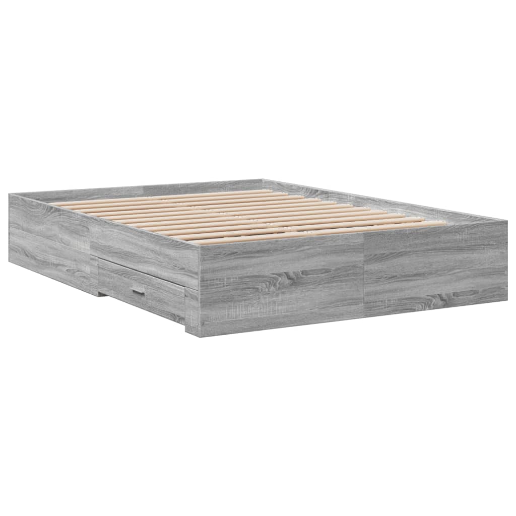 vidaXL Cama con cajones madera de ingeniería gris Sonoma 135x190 cm