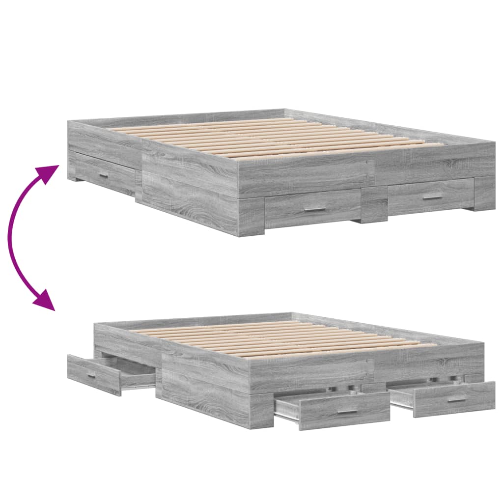 vidaXL Cama con cajones madera de ingeniería gris Sonoma 135x190 cm