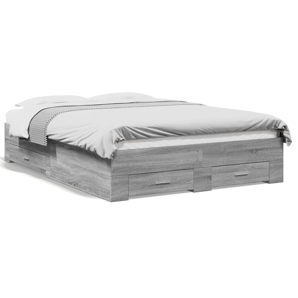 vidaXL Cama con cajones madera de ingeniería gris Sonoma 135x190 cm