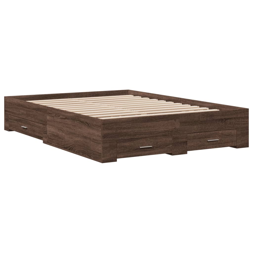 vidaXL Cama con cajones madera de ingeniería marrón roble 135x190 cm