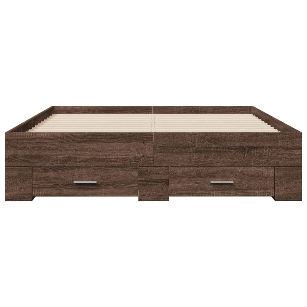 vidaXL Cama con cajones madera de ingeniería marrón roble 135x190 cm