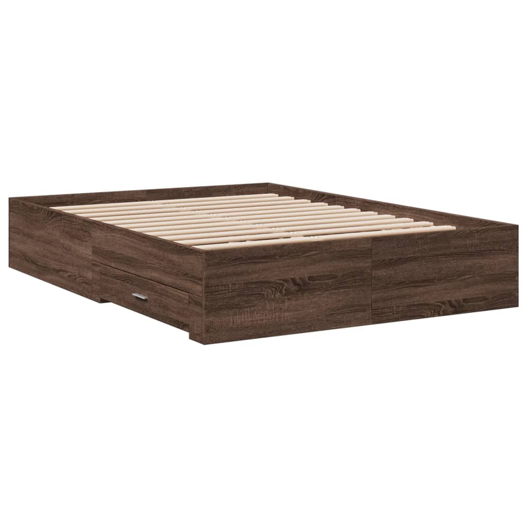 vidaXL Cama con cajones madera de ingeniería marrón roble 135x190 cm