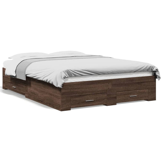 vidaXL Cama con cajones madera de ingeniería marrón roble 135x190 cm