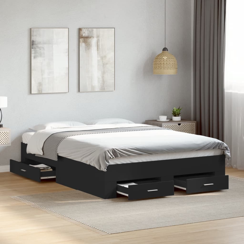 vidaXL Cama con cajones madera de ingeniería negro 120x190 cm