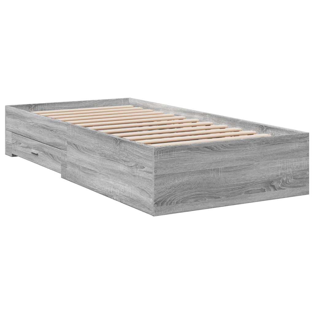 vidaXL Cama con cajones madera ingeniería gris Sonoma 100x200 cm