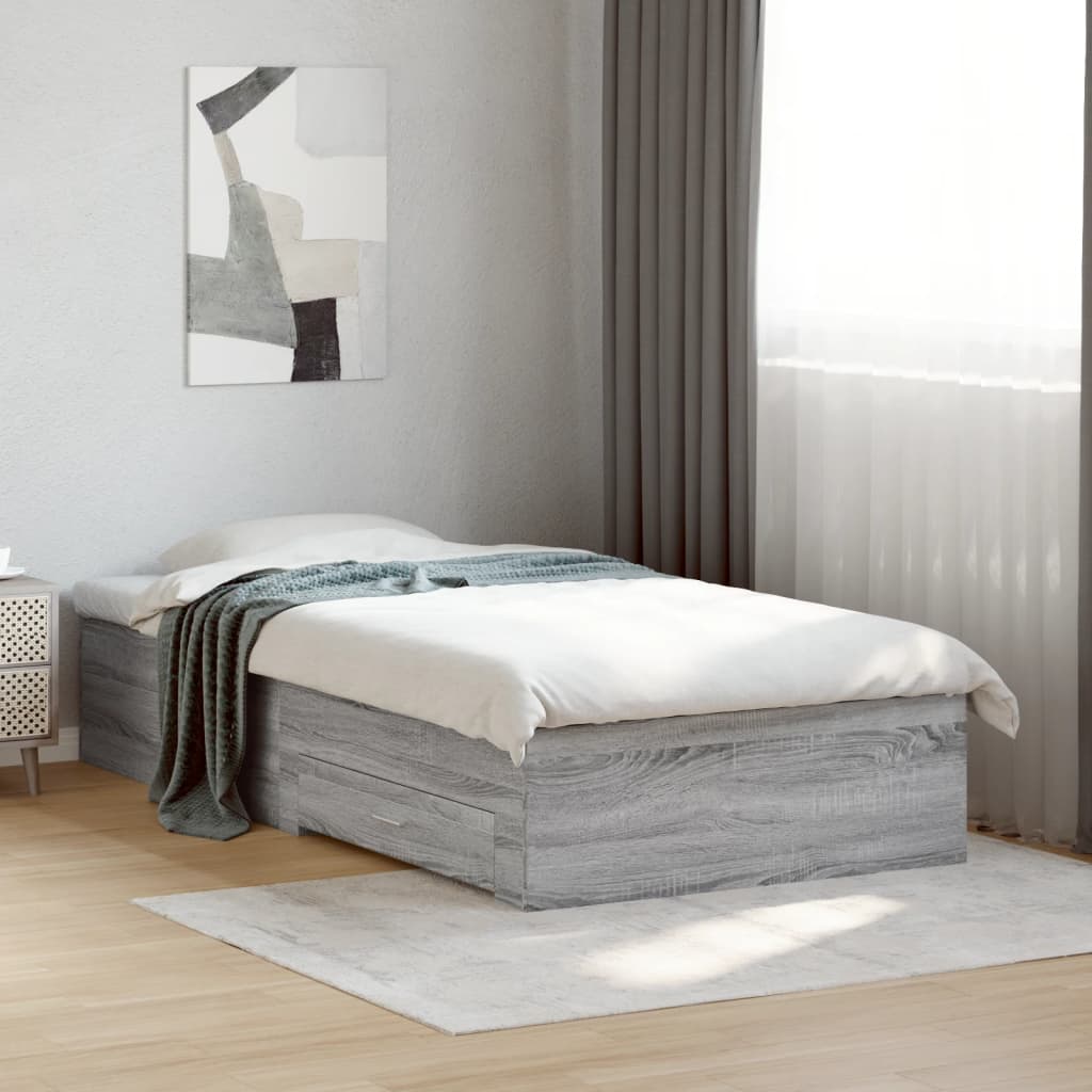 vidaXL Cama con cajones madera ingeniería gris Sonoma 100x200 cm