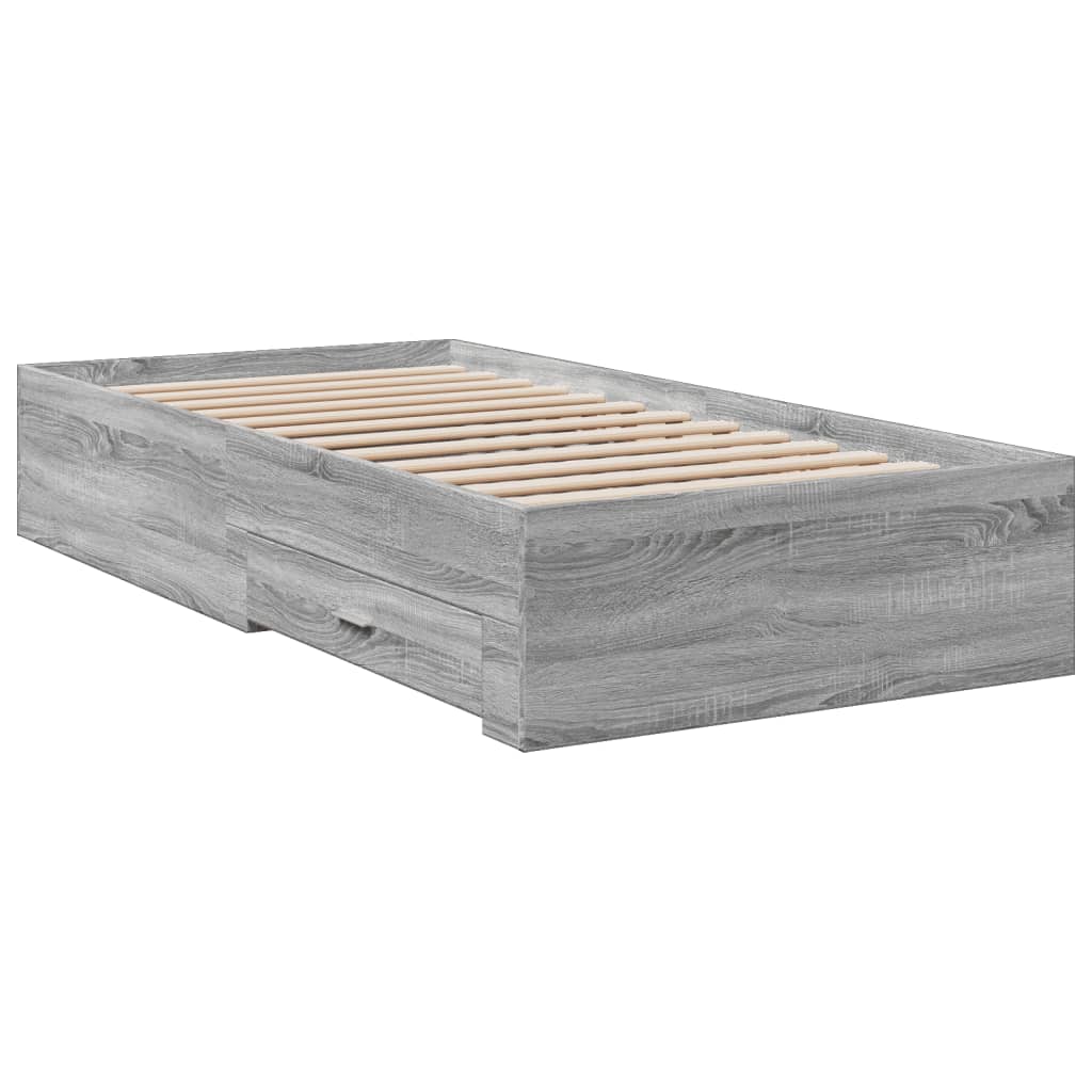 vidaXL Cama con cajones madera ingeniería gris Sonoma 100x200 cm