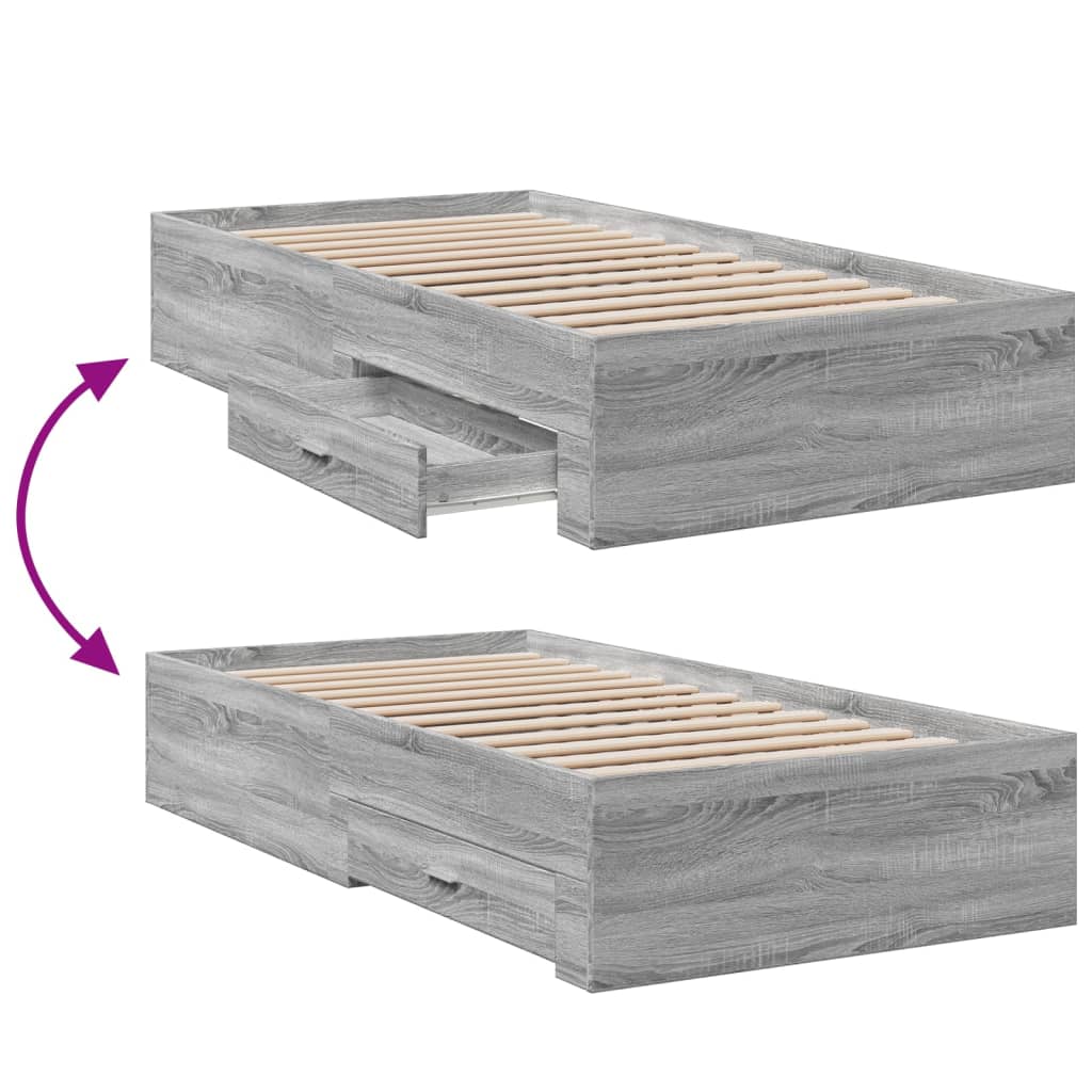 vidaXL Cama con cajones madera ingeniería gris Sonoma 100x200 cm