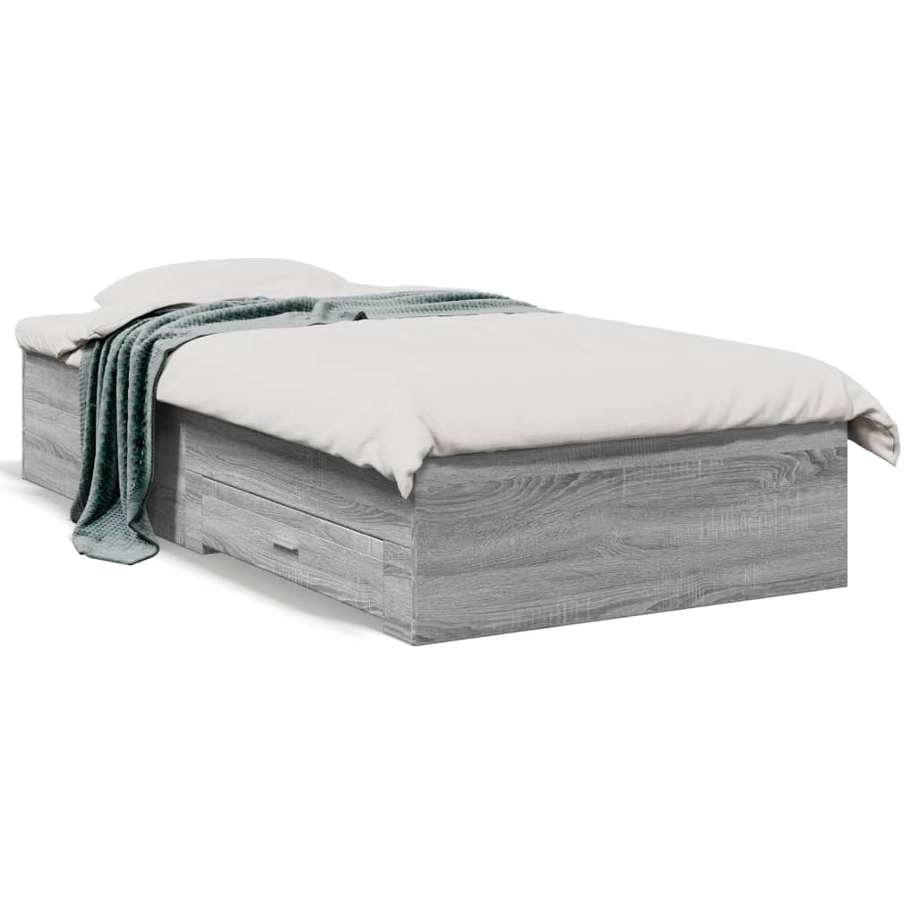 vidaXL Cama con cajones madera ingeniería gris Sonoma 100x200 cm