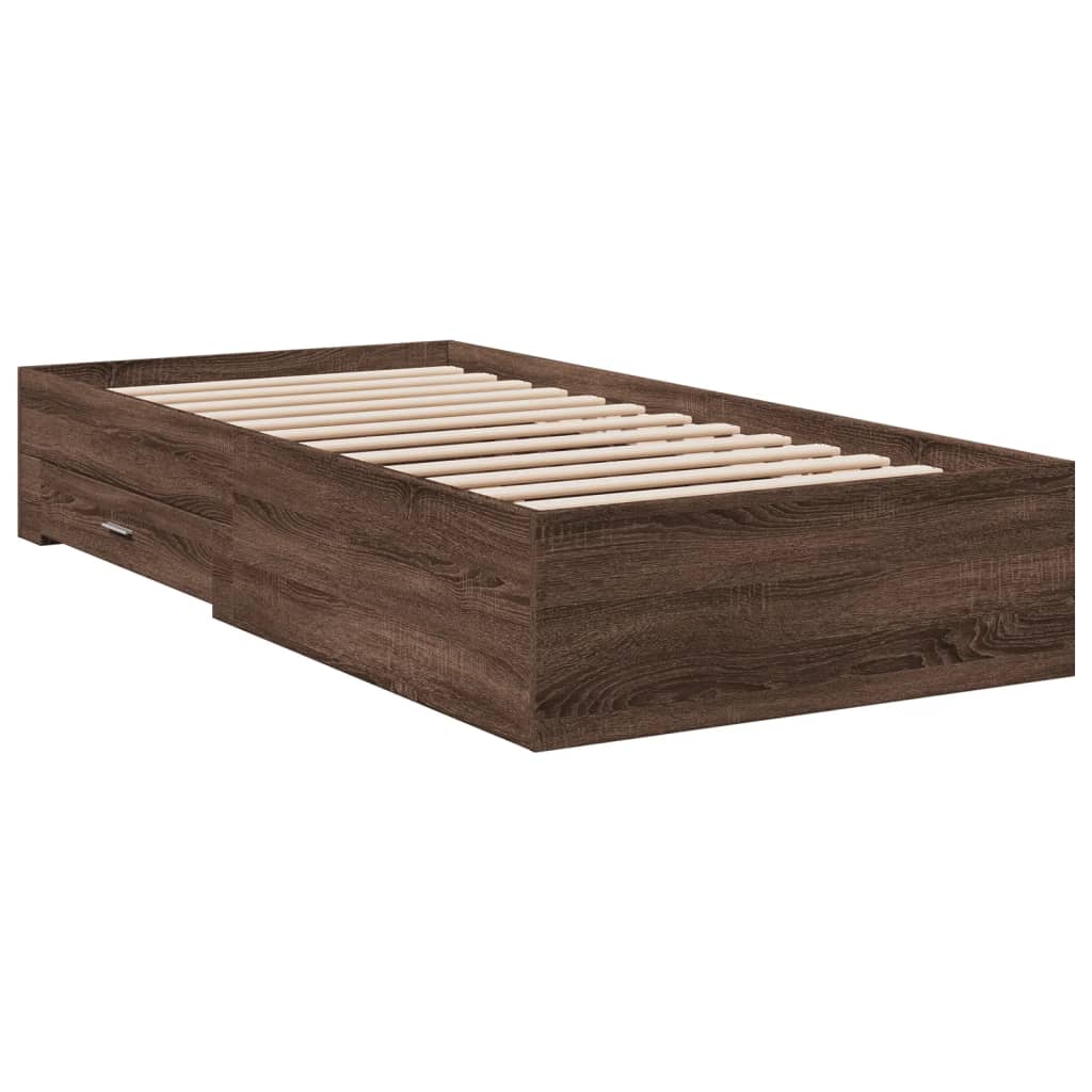 vidaXL Cama con cajones madera de ingeniería marrón roble 100x200 cm