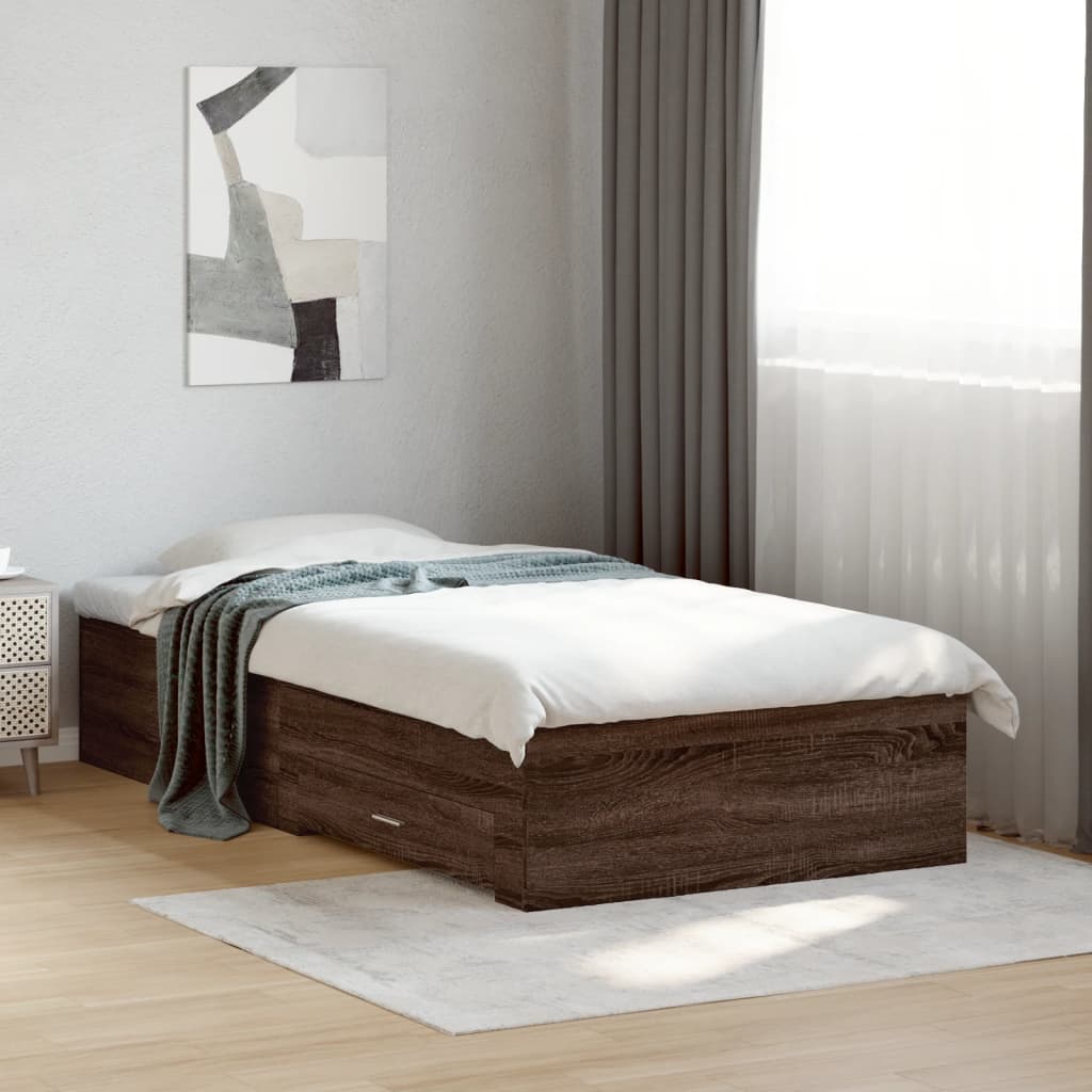 vidaXL Cama con cajones madera de ingeniería marrón roble 100x200 cm