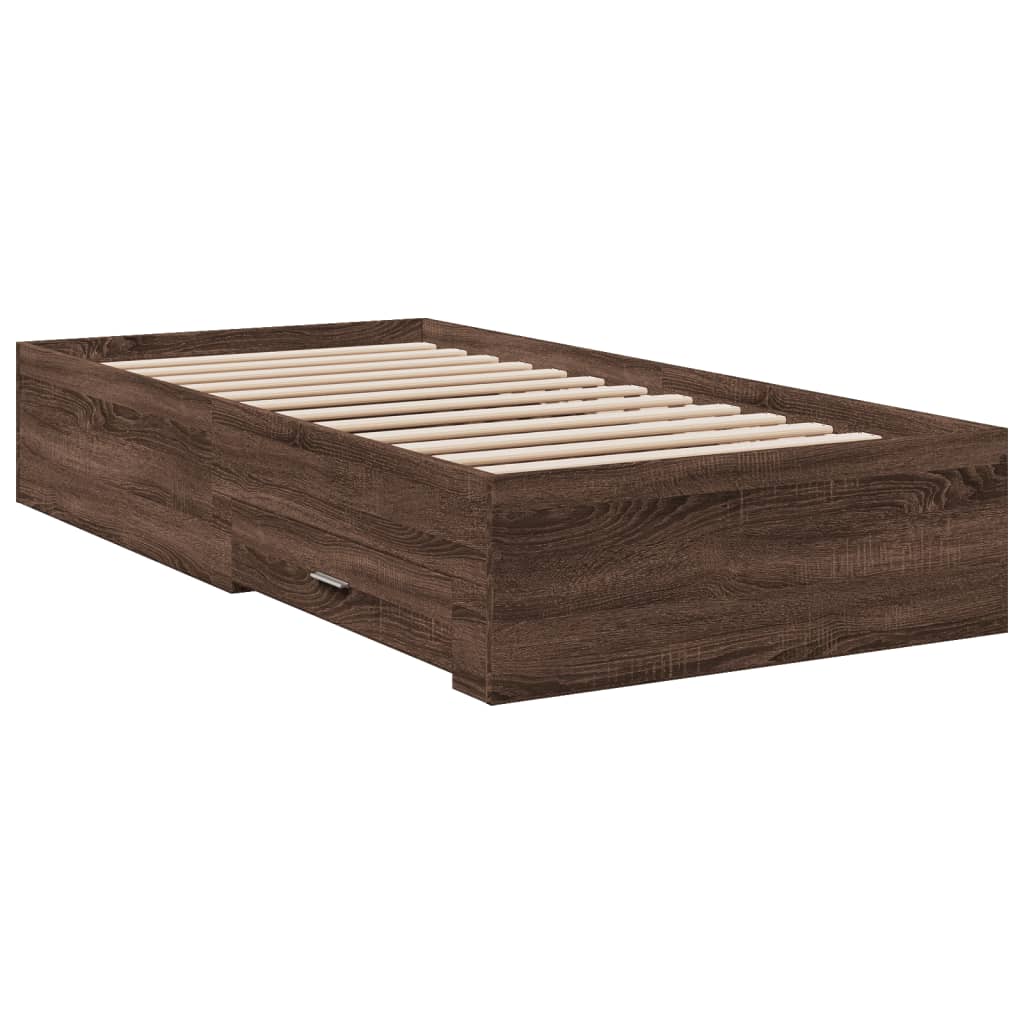 vidaXL Cama con cajones madera de ingeniería marrón roble 100x200 cm