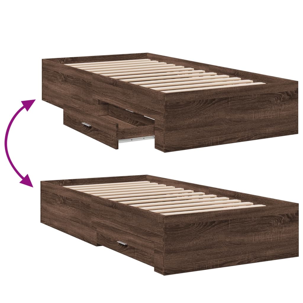 vidaXL Cama con cajones madera de ingeniería marrón roble 100x200 cm