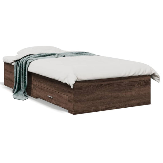 vidaXL Cama con cajones madera de ingeniería marrón roble 100x200 cm