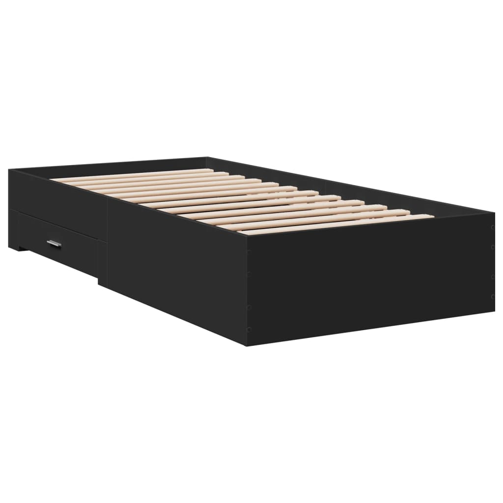 vidaXL Cama con cajones madera de ingeniería negra 90x200 cm