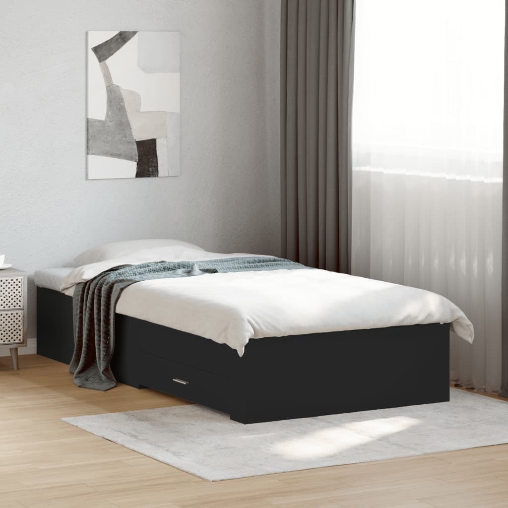 vidaXL Cama con cajones madera de ingeniería negra 90x200 cm