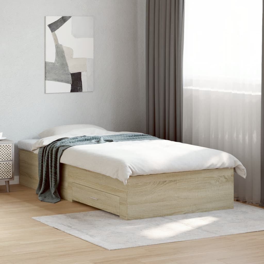 vidaXL Cama con cajones madera ingeniería roble Sonoma 90x200 cm