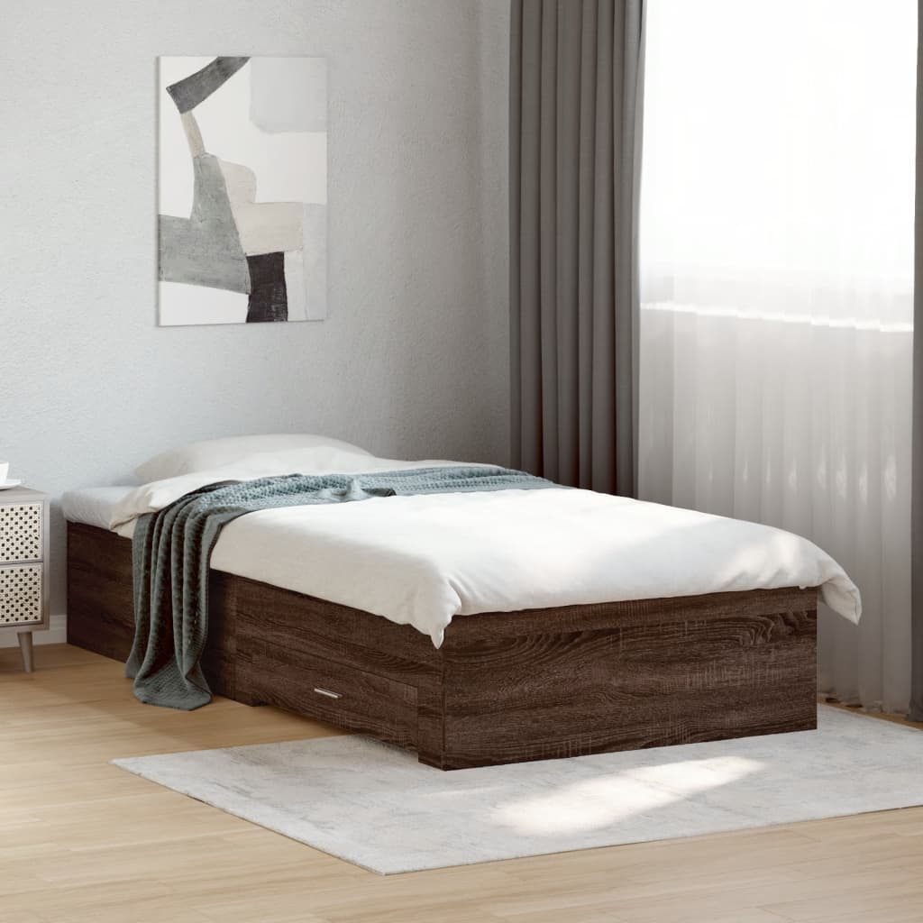 vidaXL Cama con cajones madera de ingeniería marrón roble 90x200 cm