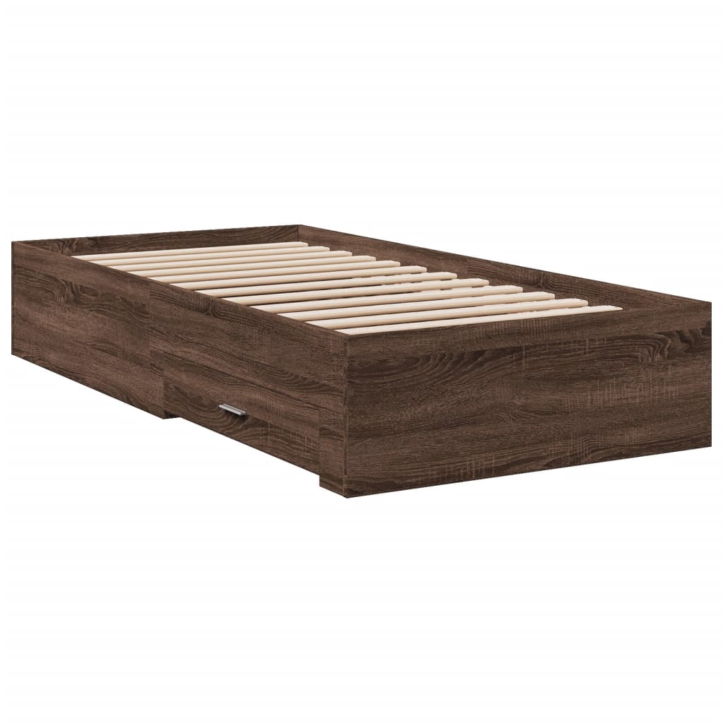 vidaXL Cama con cajones madera de ingeniería marrón roble 90x200 cm