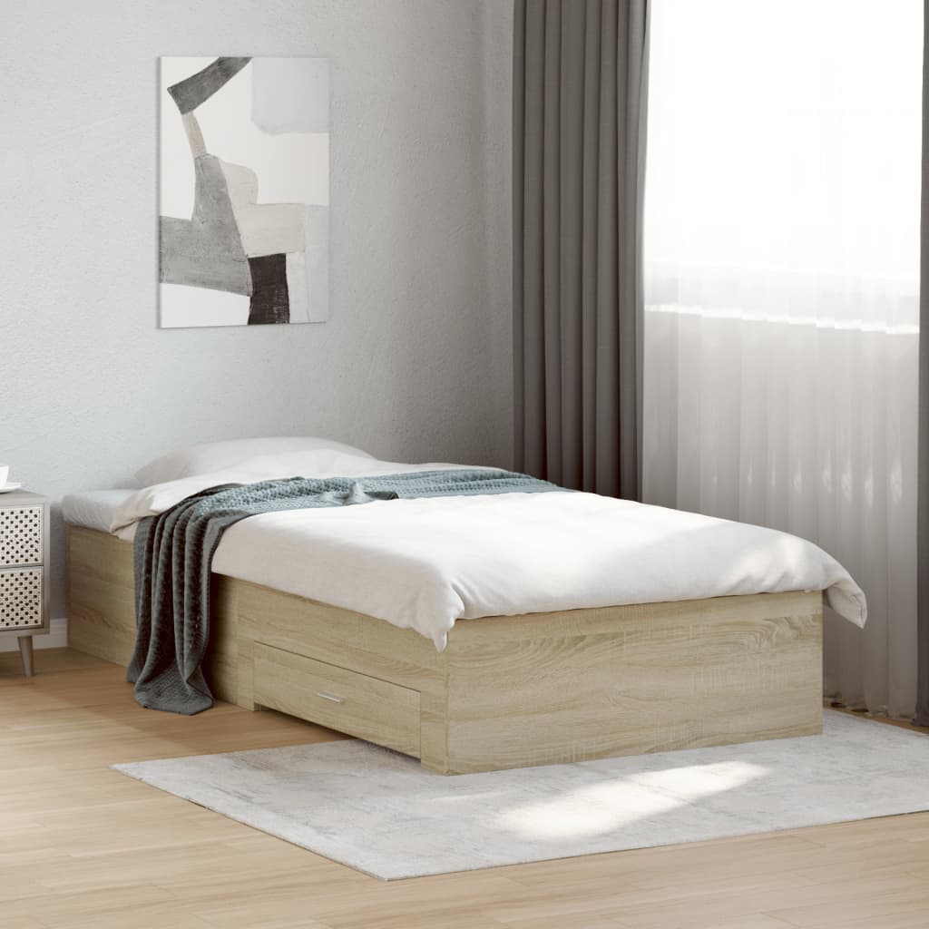 vidaXL Cama con cajones madera ingeniería roble Sonoma 90x190 cm