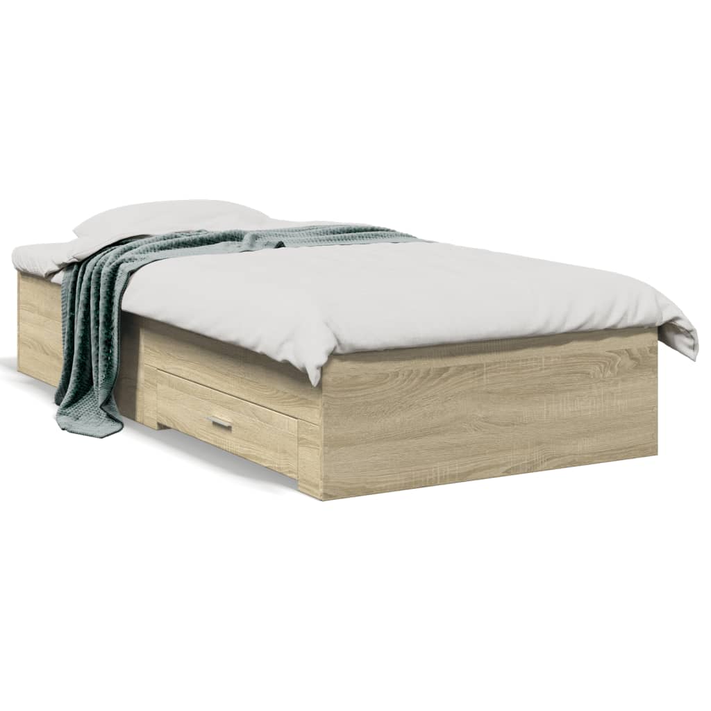 vidaXL Cama con cajones madera ingeniería roble Sonoma 90x190 cm