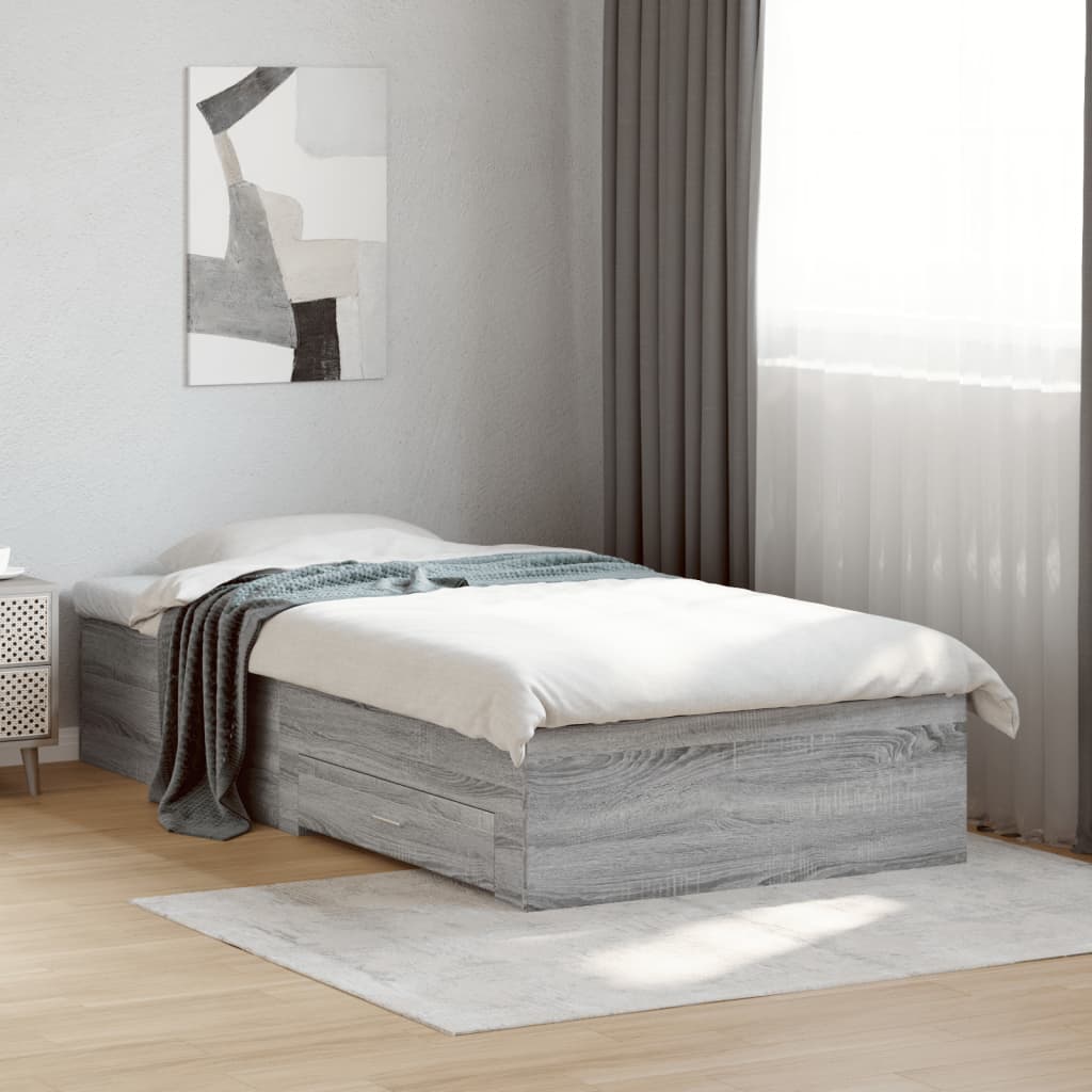 vidaXL Cama con cajones madera de ingeniería gris Sonoma 90x190 cm