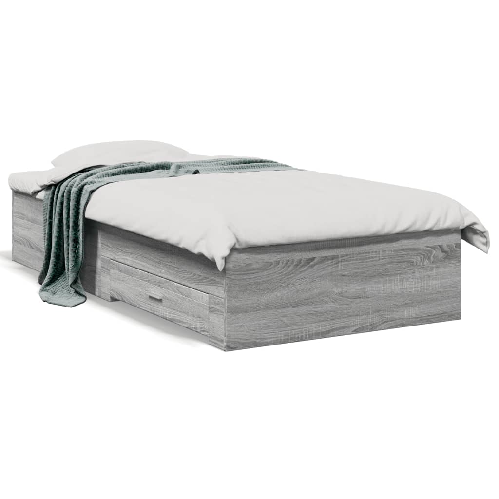 vidaXL Cama con cajones madera de ingeniería gris Sonoma 90x190 cm