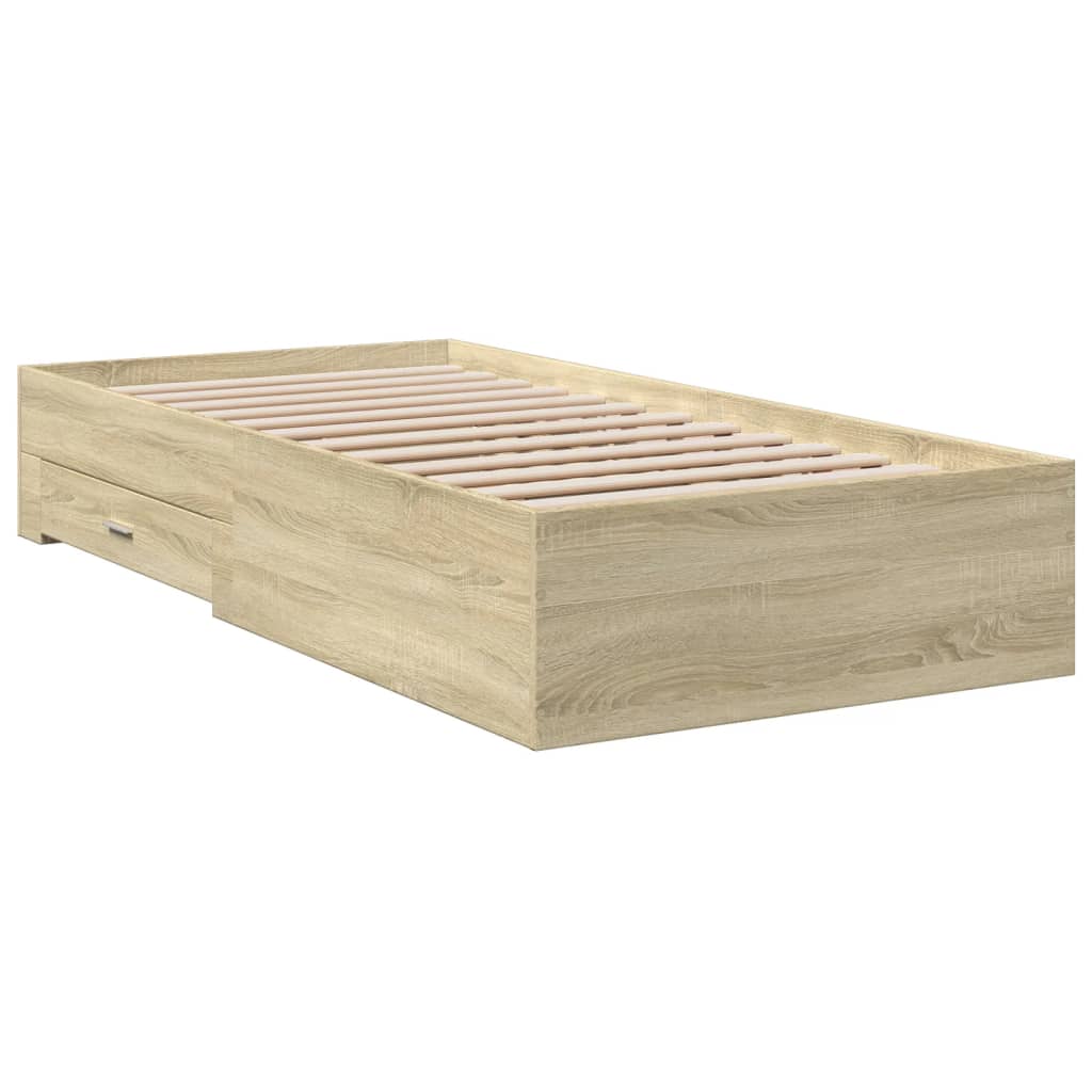 vidaXL Cama con cajones madera ingeniería roble Sonoma 75x190 cm