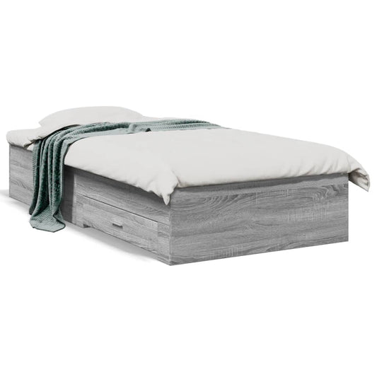 vidaXL Cama con cajones madera de ingeniería gris Sonoma 75x190 cm