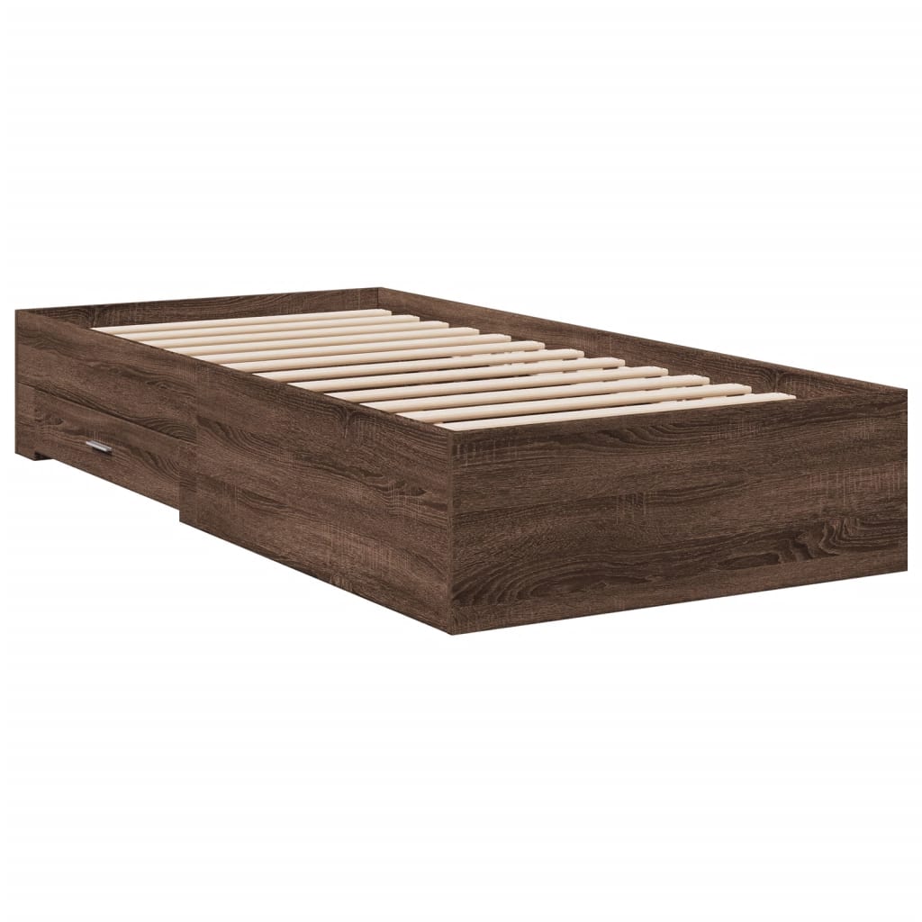 vidaXL Cama con cajones madera de ingeniería marrón roble 75x190 cm