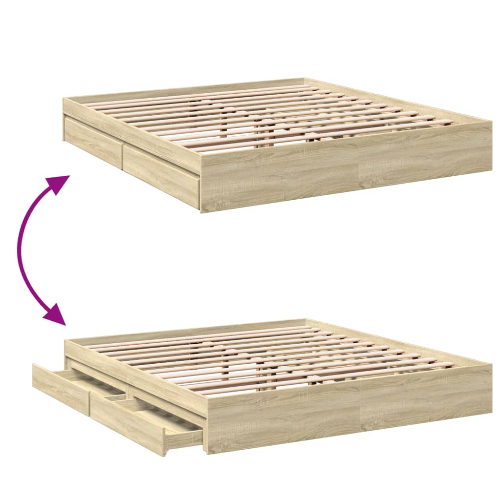 vidaXL Cama con cajones madera ingeniería roble Sonoma 200x200 cm