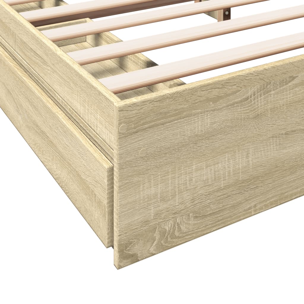 vidaXL Cama con cajones madera ingeniería roble Sonoma 200x200 cm