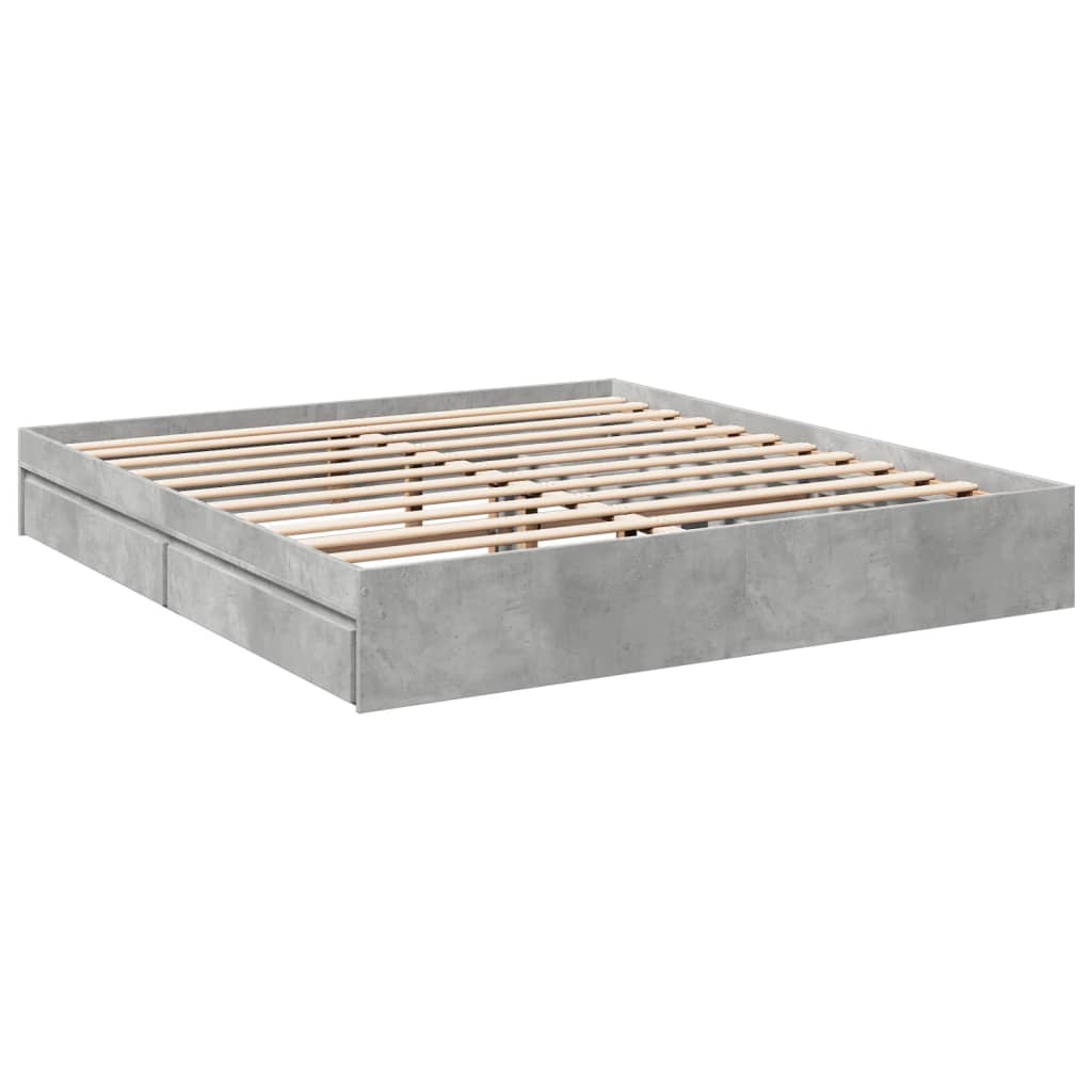 vidaXL Cama con cajones madera ingeniería gris hormigón 200x200 cm