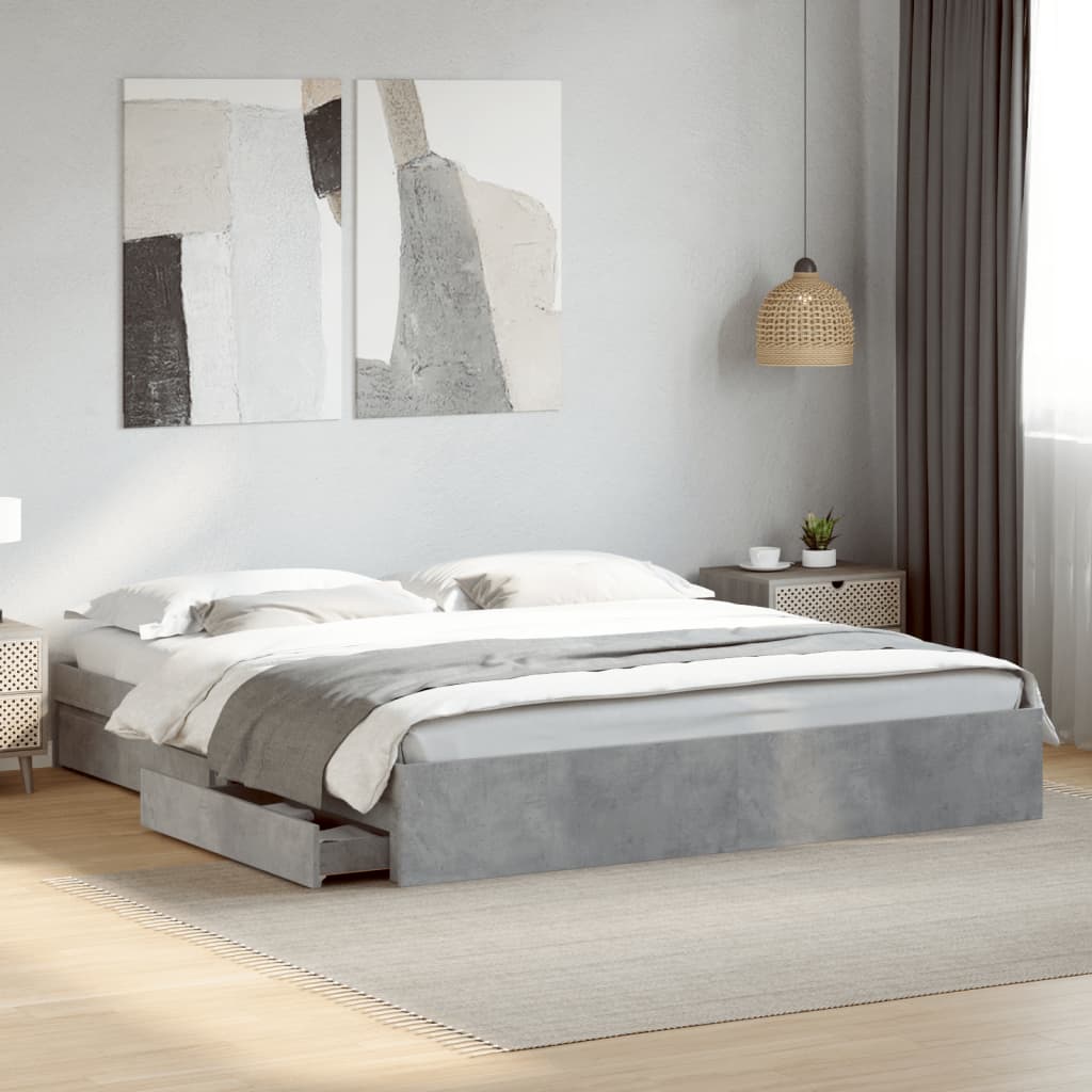 vidaXL Cama con cajones madera ingeniería gris hormigón 200x200 cm