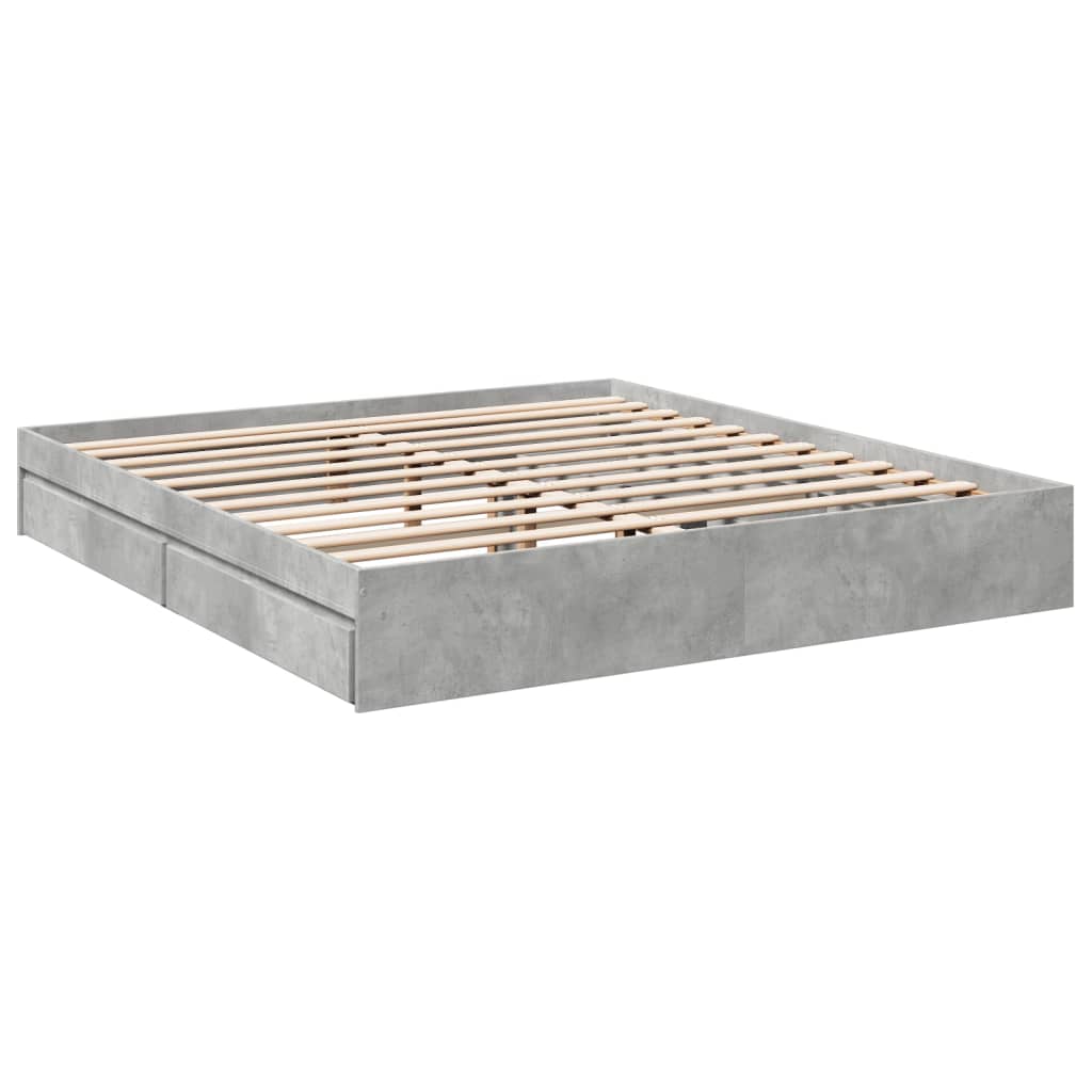 vidaXL Cama con cajones madera ingeniería gris hormigón 200x200 cm