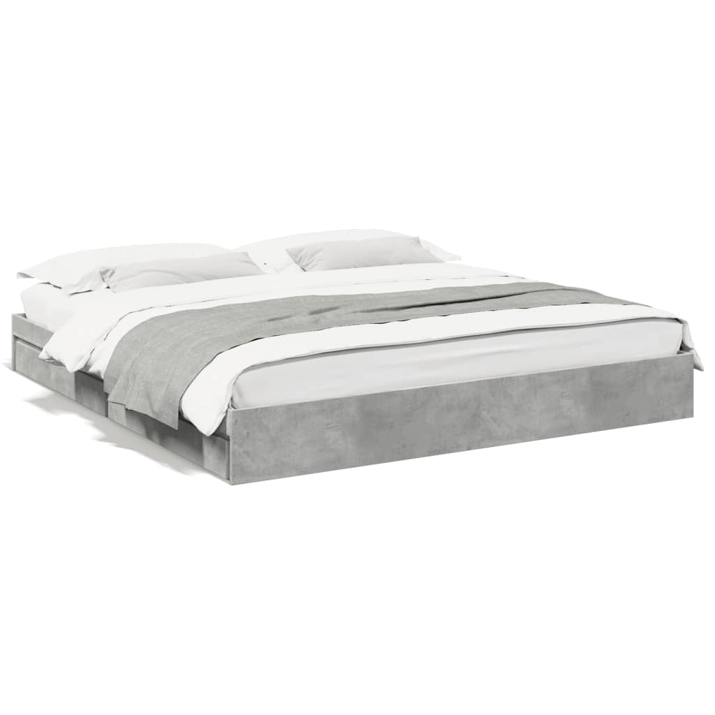 vidaXL Cama con cajones madera ingeniería gris hormigón 200x200 cm