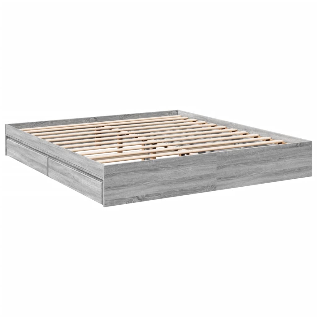 vidaXL Cama con cajones madera ingeniería gris Sonoma 200x200 cm