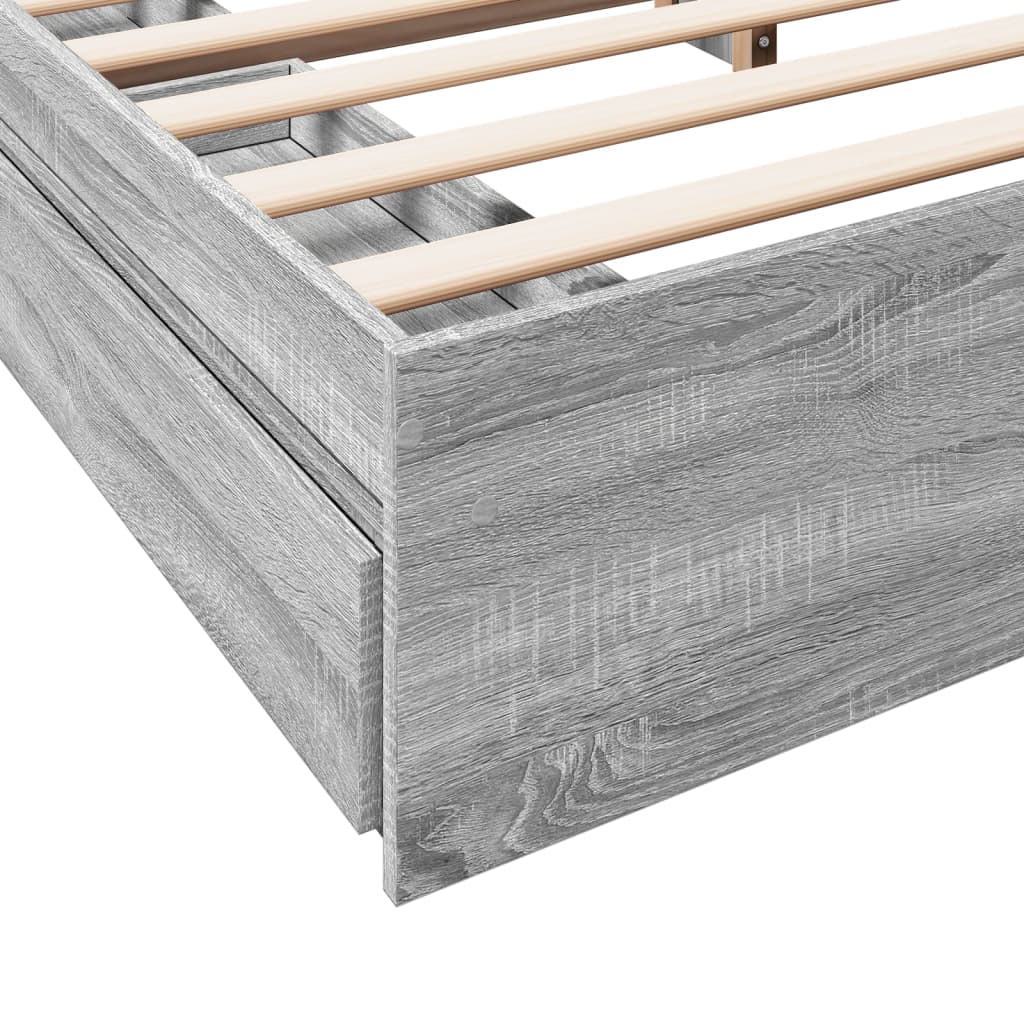 vidaXL Cama con cajones madera ingeniería gris Sonoma 200x200 cm