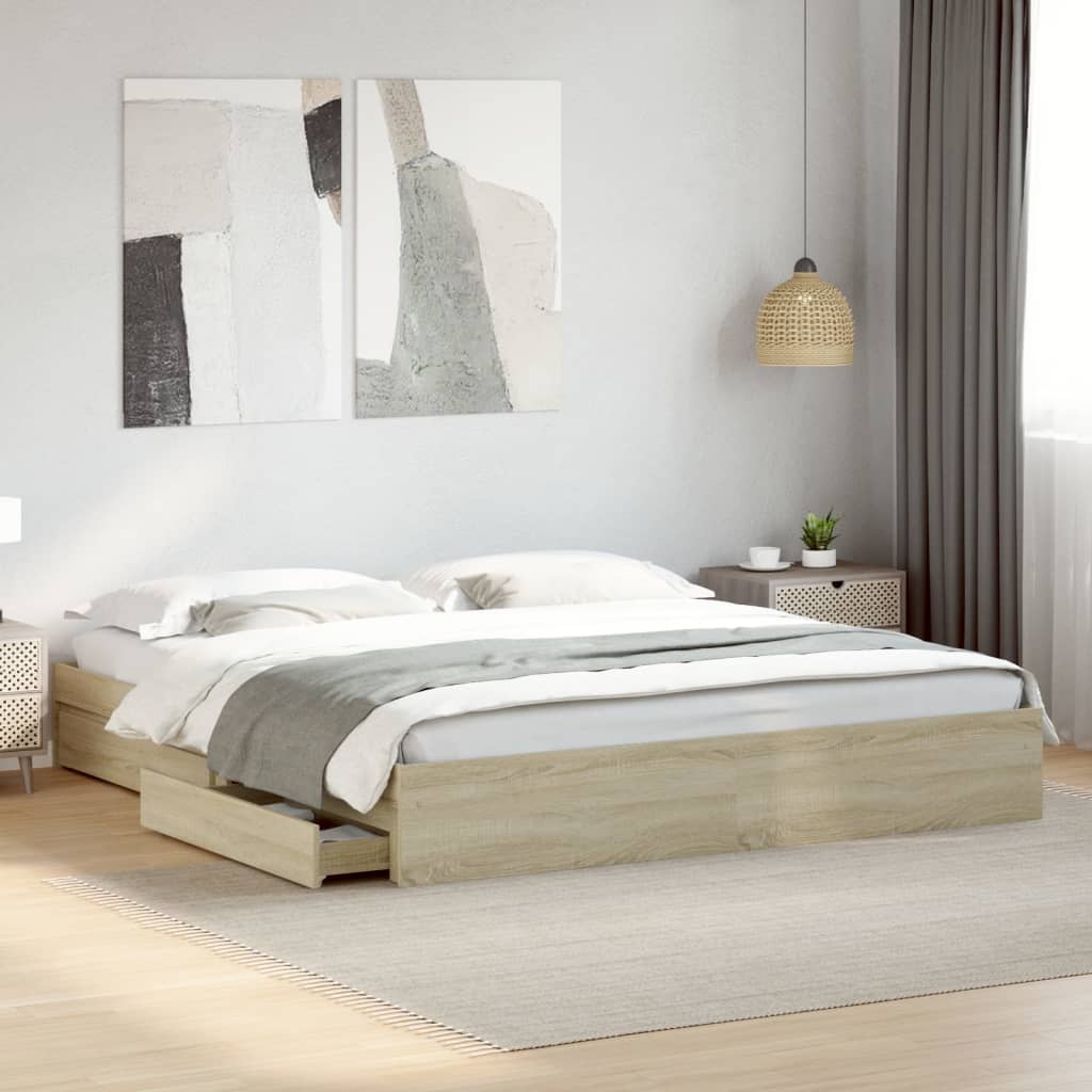 vidaXL Cama con cajones madera ingeniería roble Sonoma 180x200 cm