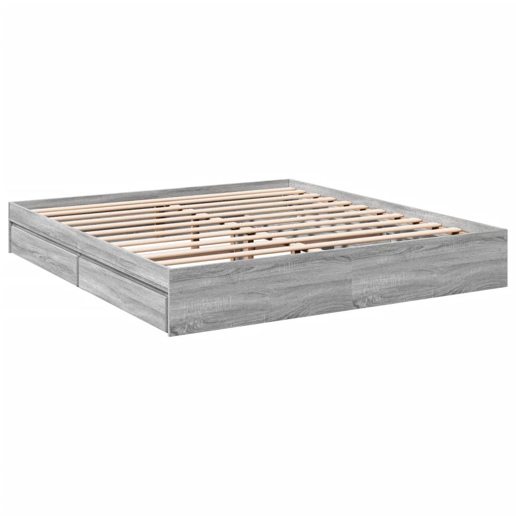 vidaXL Cama con cajones madera ingeniería gris Sonoma 180x200 cm