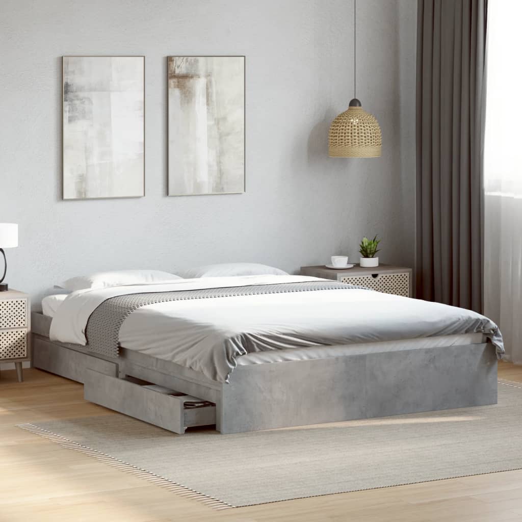 vidaXL Cama con cajones madera ingeniería gris hormigón 160x200 cm