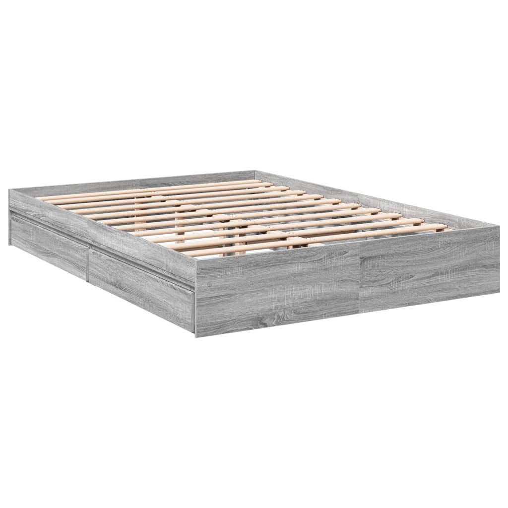 vidaXL Cama con cajones madera ingeniería gris Sonoma 160x200 cm