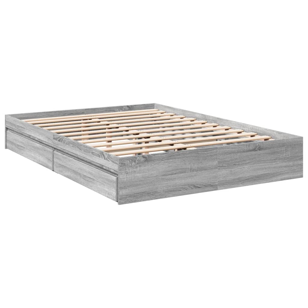 vidaXL Cama con cajones madera ingeniería gris Sonoma 160x200 cm