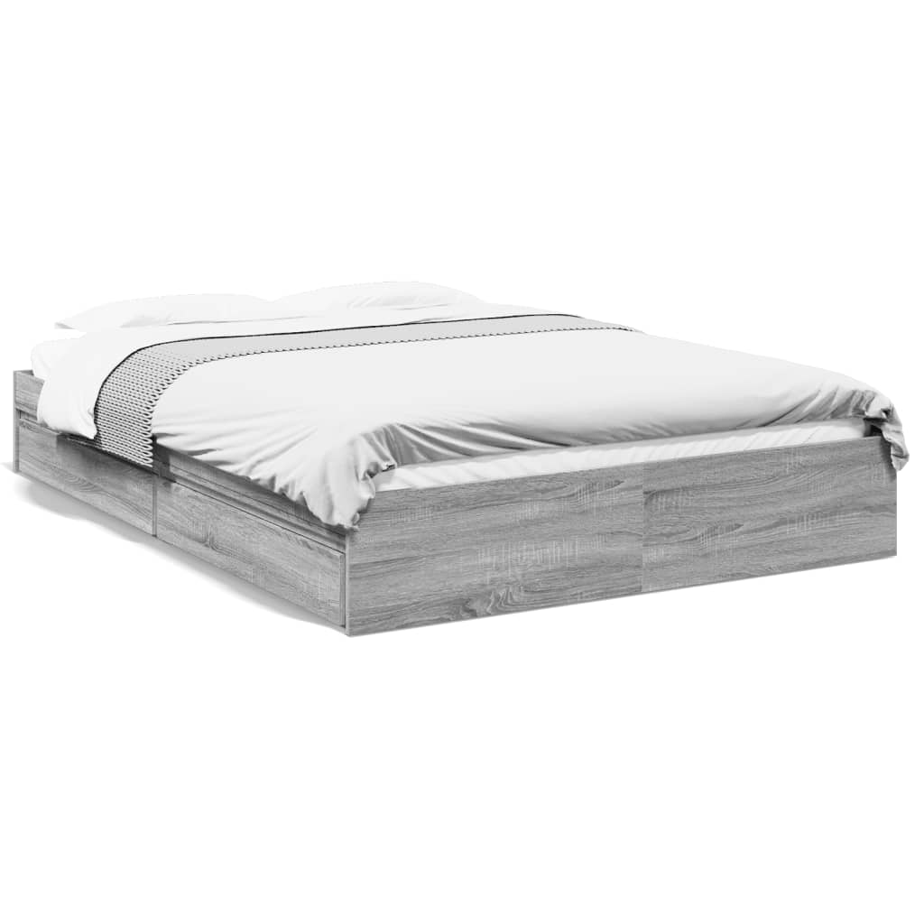 vidaXL Cama con cajones madera ingeniería gris Sonoma 160x200 cm