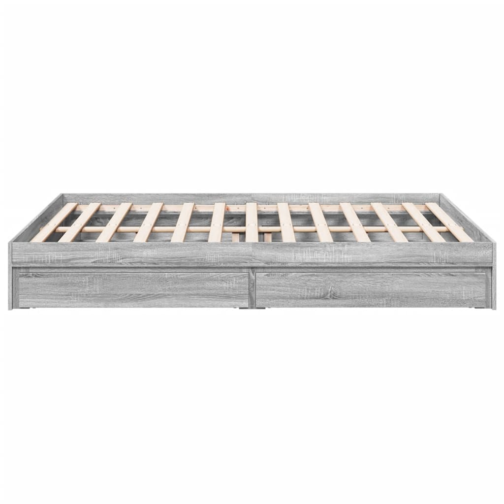 vidaXL Cama con cajones madera ingeniería gris Sonoma 150x200 cm