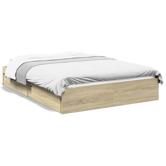 vidaXL Cama con cajones madera ingeniería roble Sonoma 140x200 cm